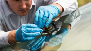 a men repairing a windshield crack